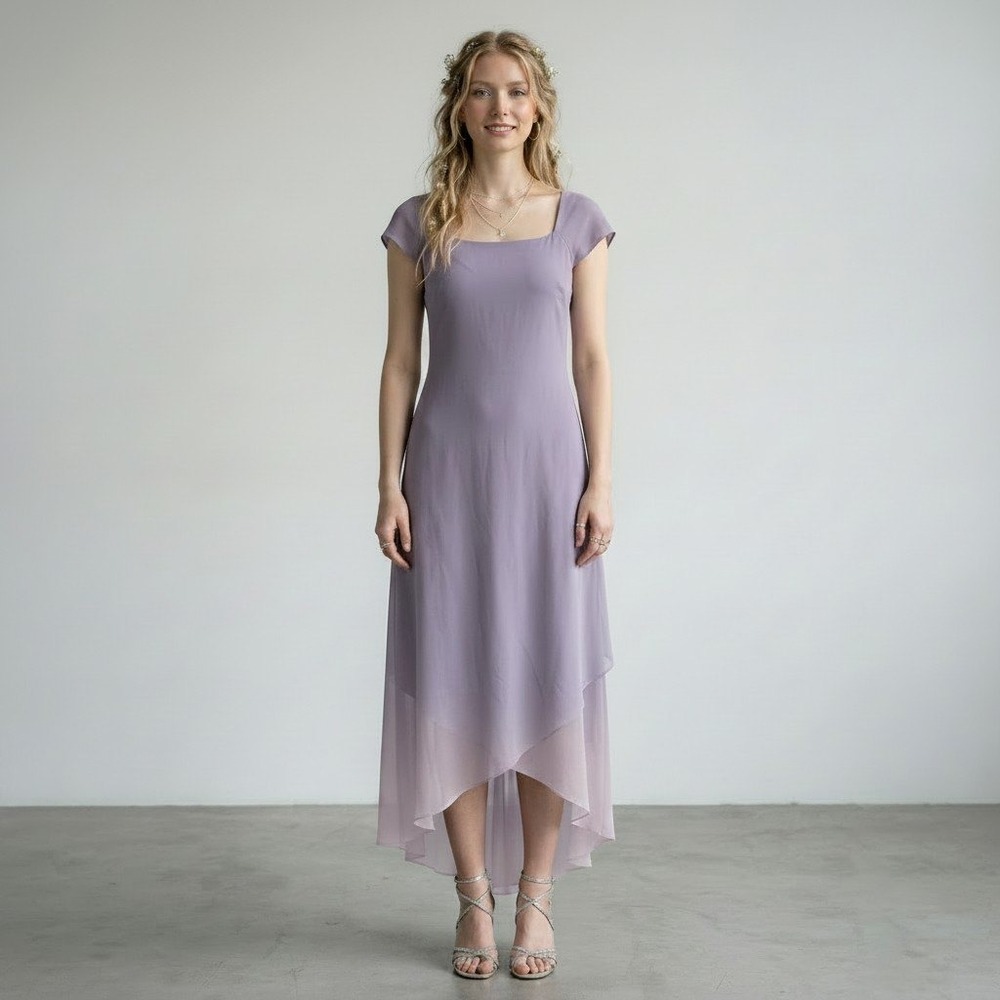Kay Unger New York Lavender Ombre‎ 100% Silk Chiffon Dress Square Neck Size 10